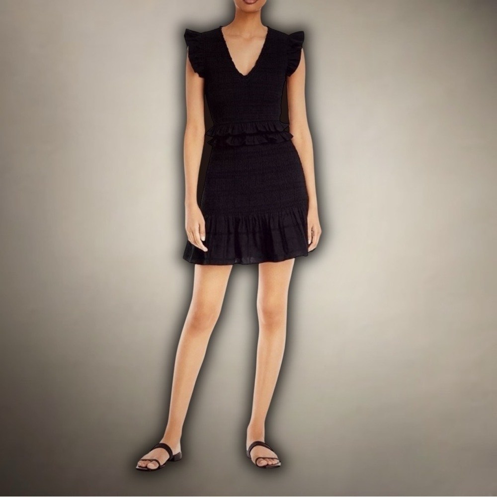 NWT Aqua Bloomingdale’s Exclusive Black Smocked Ruffled Mini Dress Size Small